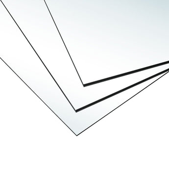 Close-up of acrylic mirror tile edges and reflective surface, 3-pack