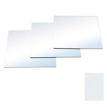 Set of 3 square acrylic mirror tiles, straight view, overlapping layout