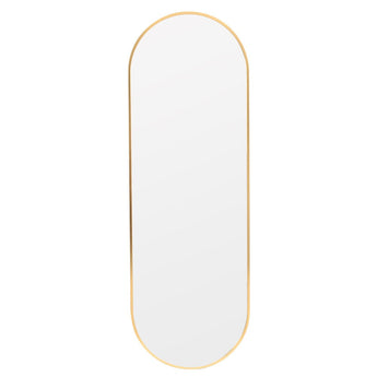 Gold oval full-length mirror with slim metal frame, plain front