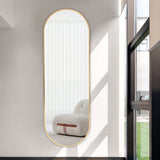 Gold oval full-length wall mirror with slim metal edge