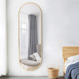 Gold oval full-length wall mirror with slim metal frame