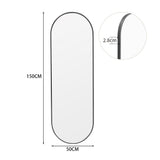 Black oval wall mirror 50cm W x 150cm H, slim 2.8cm metal frame