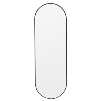 Full-length oval wall mirror, black metal frame, arched top
