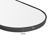 Oval wall mirror with dark metal frame, 2.8cm depth and 1cm edge width