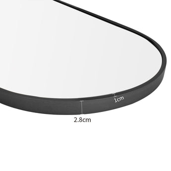 Oval wall mirror with dark metal frame, 2.8cm depth and 1cm edge width