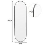 Full-length oval wall mirror, black metal frame, 50cm W x 160cm H