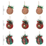 Christmas ball ornament set: 6 hanging balls in gold speckle, red plaid, and green/red patterns