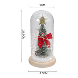 LED glass dome tree decoration size diagram; star topper, tree, red bow ribbon