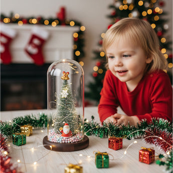 LED glass dome tree decoration with star topper and small snowman figure