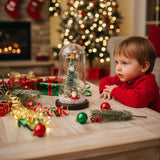 LED glass dome tree decoration with star topper and snowman figure on base