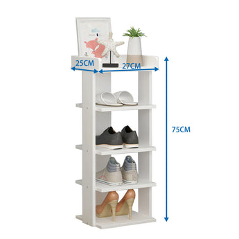 White 5-tier shoe rack dimensions: 25cm depth, 27cm width, 75cm height