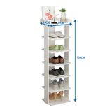 White 7-tier shoe rack dimensions: 25cm depth, 27cm width, 104cm height
