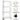 White plastic storage rack with 4 hooks, small-item holders, and four caster wheels