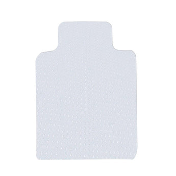 White PVC office chair mat with cutout shape, non-slip textured surface