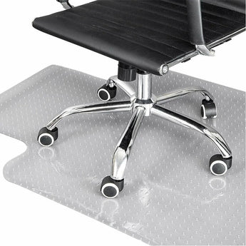 Chair caster wheels on gray non-slip PVC mat with dotted grip texture