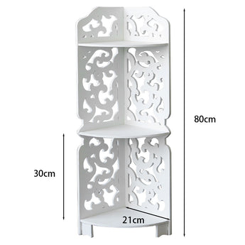 White 3-tier corner storage rack cabinet: 80cm height, 30cm side, 21cm depth