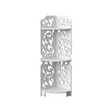 White corner 3-tier storage rack cabinet with decorative lattice cutout shelves