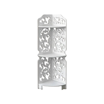 White corner 3-tier storage rack cabinet with decorative lattice cutout shelves