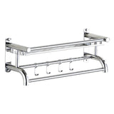 Chrome toilet shelf rack with two hook rails and rounded end bars