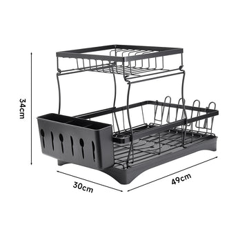 Steel dish rack dimensions 30 cm x 49 cm x 34 cm with utensil cup