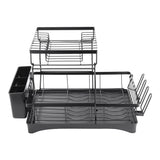 Steel dish rack with side utensil holder and slotted draining rack for plates