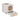 White enclosed folding cat litter box with pink entry window and built-in scooping insert