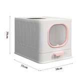 White enclosed folding cat litter box dimensions 38cm x 51cm x 39cm with pink door