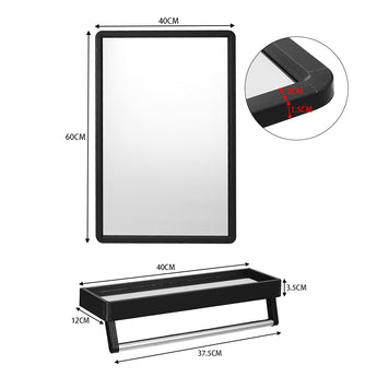 Bathroom mirror dimensions: 40x60 cm mirror, 37.5 cm shelf, black frame depth 3.5 cm