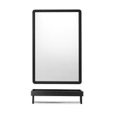 Rectangular black bathroom mirror with matching shelf base, wall-mount style