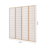 Light wood 4-panel folding room divider screen, size labeled 180cm and 108cm.