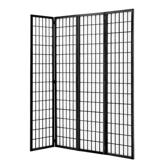 Dark wood 4-panel folding room divider screen unfolded, four panels in view