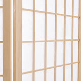 Natural wood room divider frame detail with square grid lattice