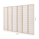 Natural 6-panel wood room divider with grid panels and folding design