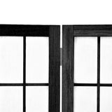 Black 6-panel room divider frame detail with cross-bracing and grid panels