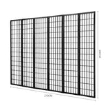 Black 6-panel room divider dimensions view: 270cm wide and 180cm tall