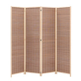 Bamboo 4-panel privacy divider, natural wood frame with woven panels