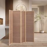 Folding bamboo privacy divider with 4 panels and vertical woven texture