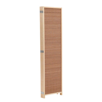 Brown bamboo folding divider panel, hinge hardware visible on side