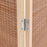Metal hinge plate with screws on bamboo frame of the woven divider