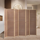 Brown Bamboo 6-Panel folding room divider, woven screens open