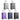 Set of hardside spinner suitcases in silver, purple, blue and black with telescoping handles