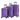 Set of three purple hardshell rolling luggage trolleys with telescoping handles
