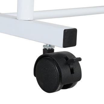 Black caster wheel on white clothes rack frame for smooth rolling