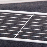 Close-up of white hanging-bar grid for organizing clothes on the rack