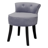 Light grey ice velvet upholstered dressing table chair with round seat and dark legs