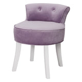 Purple ice velvet upholstered dressing table chair with round seat and white legs