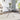 90 cm round glass dining table with X-cross base and curved legs