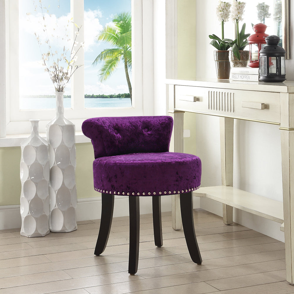 Dark Velvet Dressing Table Stool Tufted Backrest