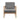 Grey upholstered armchair with button-tufted back and seat, plus light wood legs