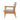 Beige upholstered armchair with curved arms, tufted back, and light wood frame and legs